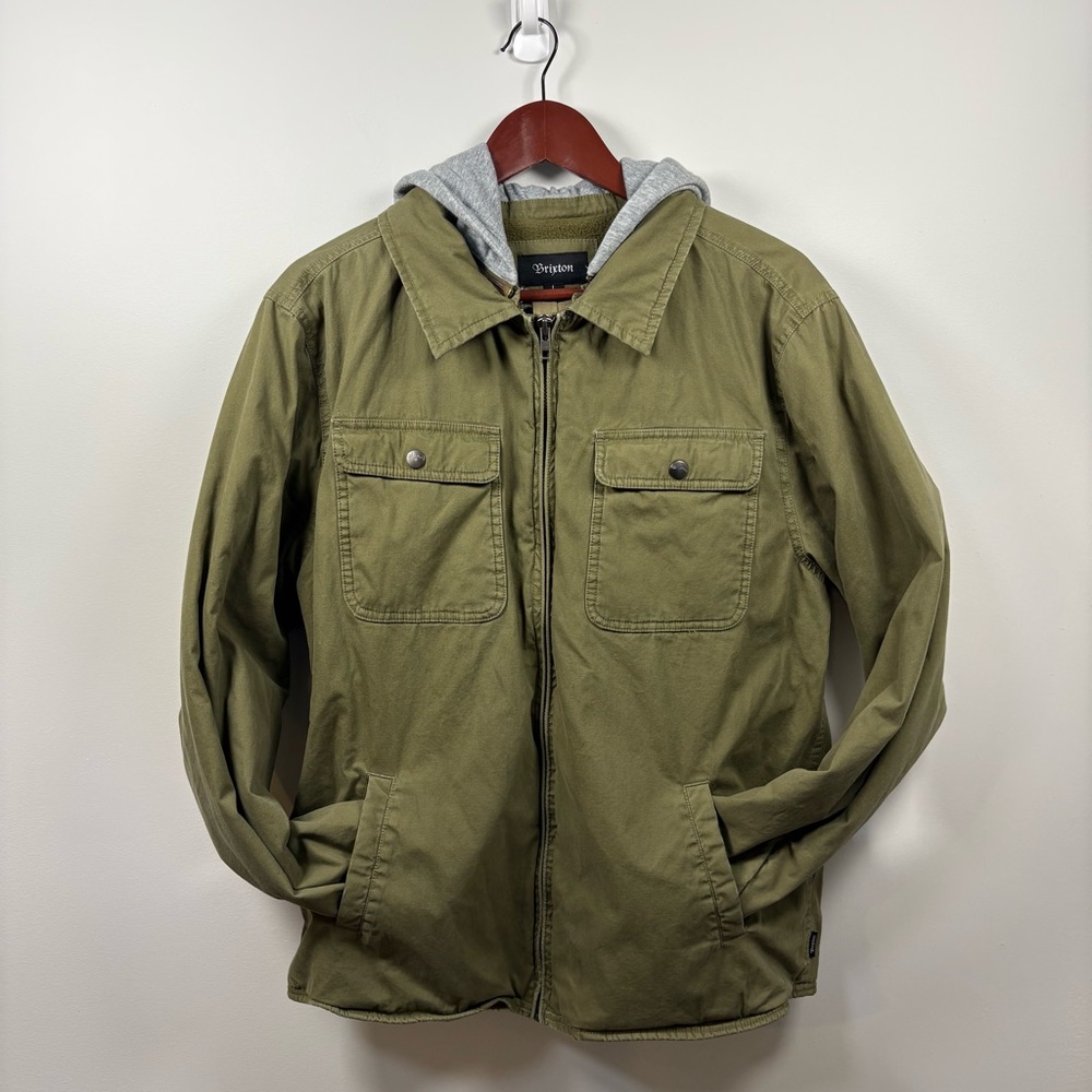 Brixton Sherpa Lined Hooded Workwear Jacket Olive Green Mens Large